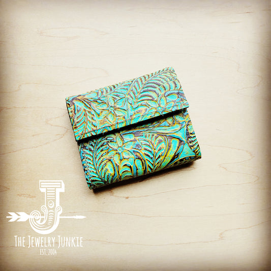 Arizona Tri-Fold Embossed Leather Wallet-Dallas Turquoise 303q