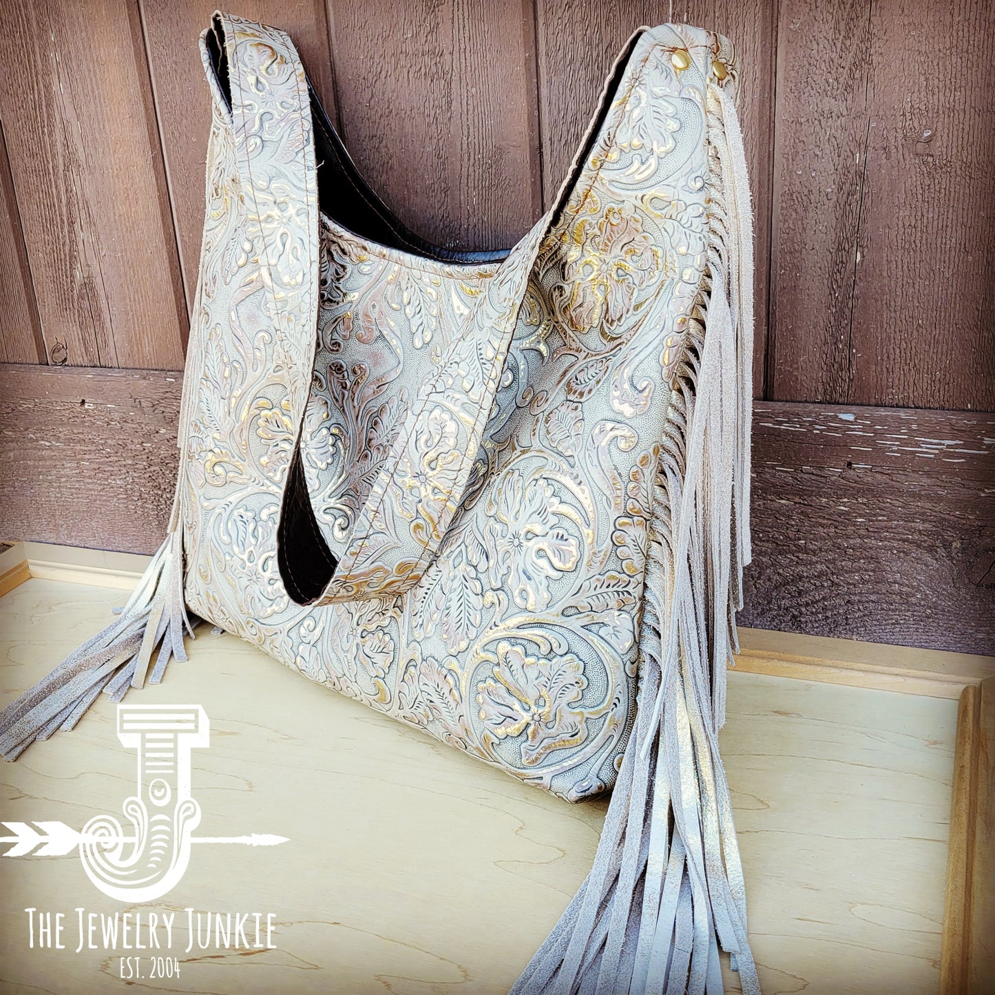 Montana Leather Hobo Handbag in Gilded Cowboy & Fringe 507k