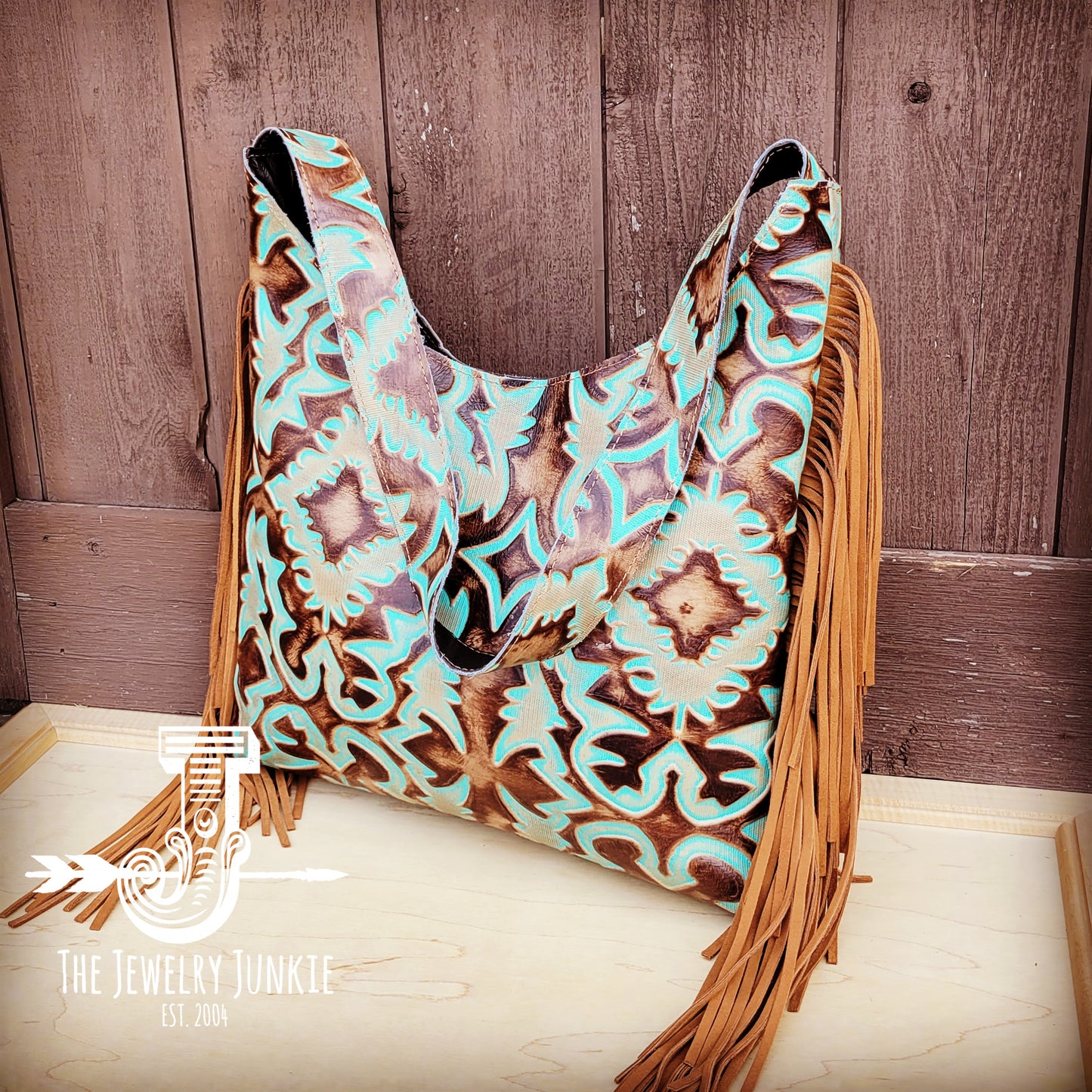 Montana Embossed Leather Hobo Handbag in Turquoise Laredo 508p