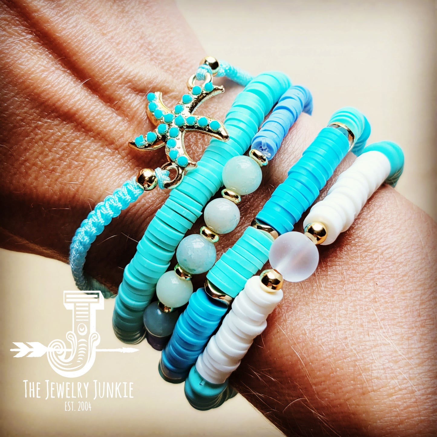 *Multiple Beaded & Woven Stretch Bracelet Set-Beachy 806z