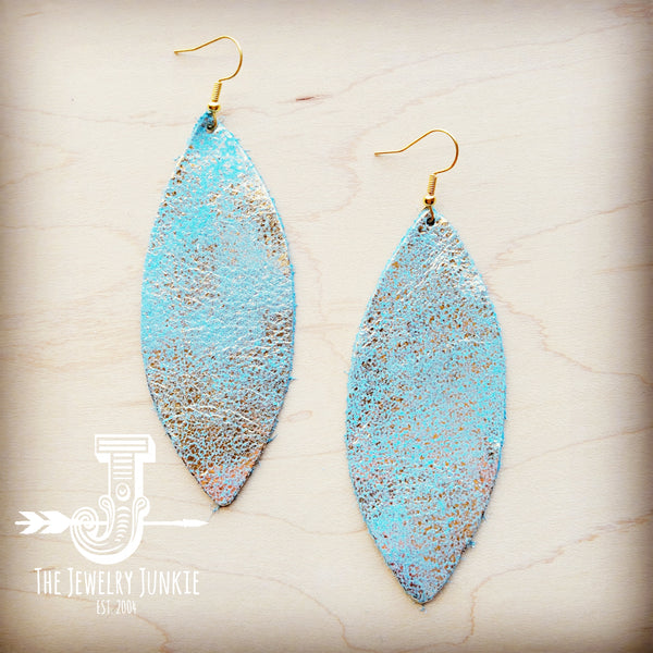 *Narrow Leather Oval Earrings-Heavy Metal Turquoise 210a