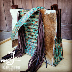 *Large Hair on Hide Box Handbag w/ Turquoise Chateau Accent 506n