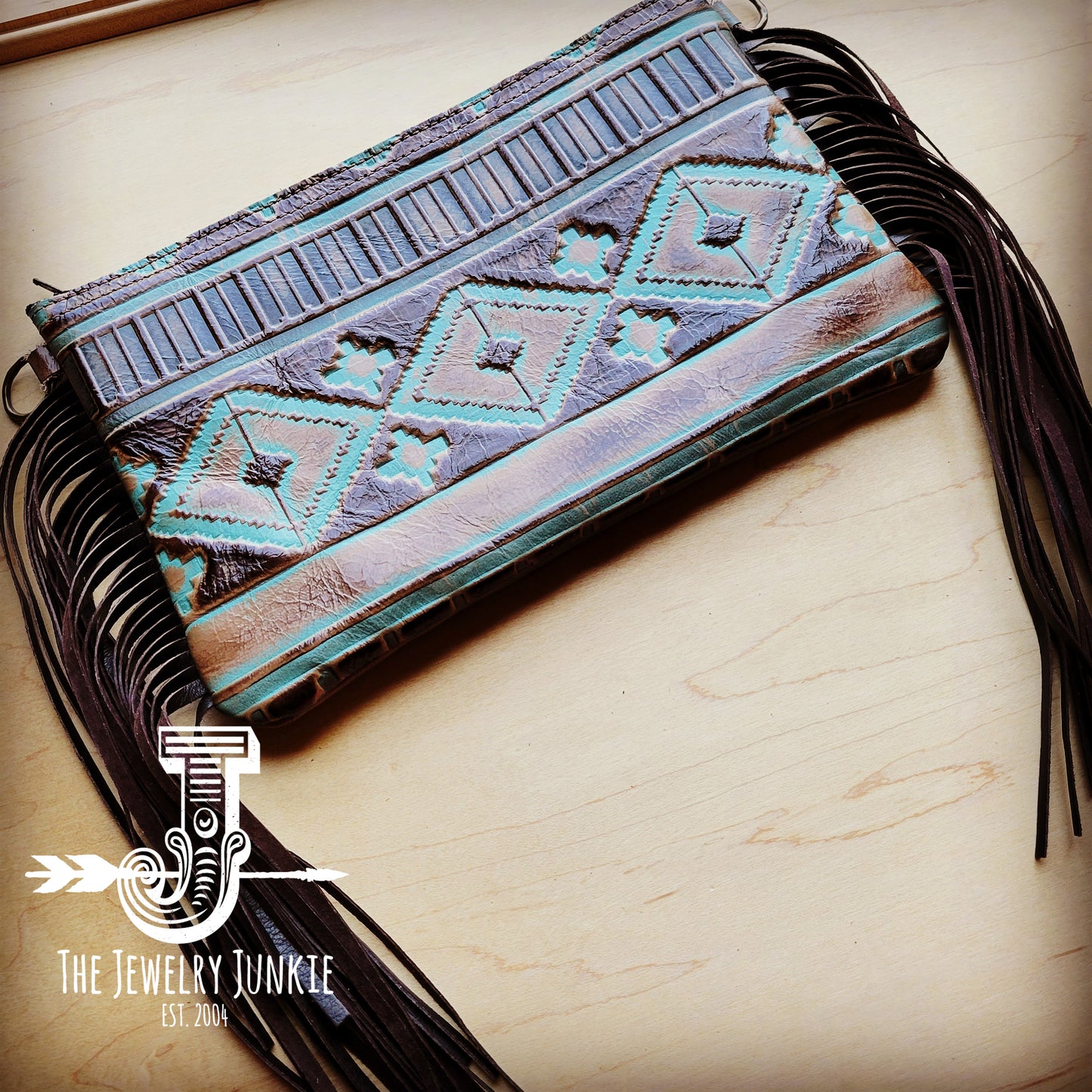 Turquoise Navajo Leather Clutch Handbag 501g