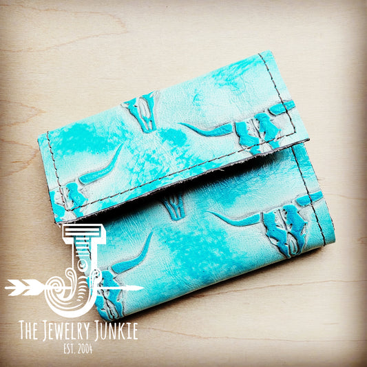 Arizona Tri-Fold Embossed Leather Wallet-Turquoise Steer Head 304g