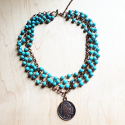 Turquoise Beaded Choker with Indian Head Coin
