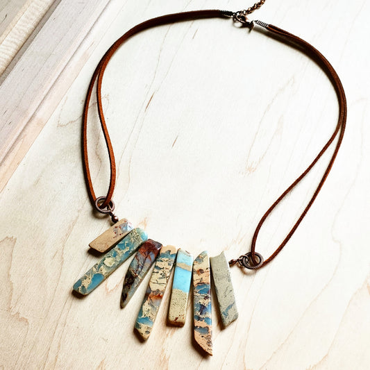 Aqua Terra Leather Cord Necklace with Feather