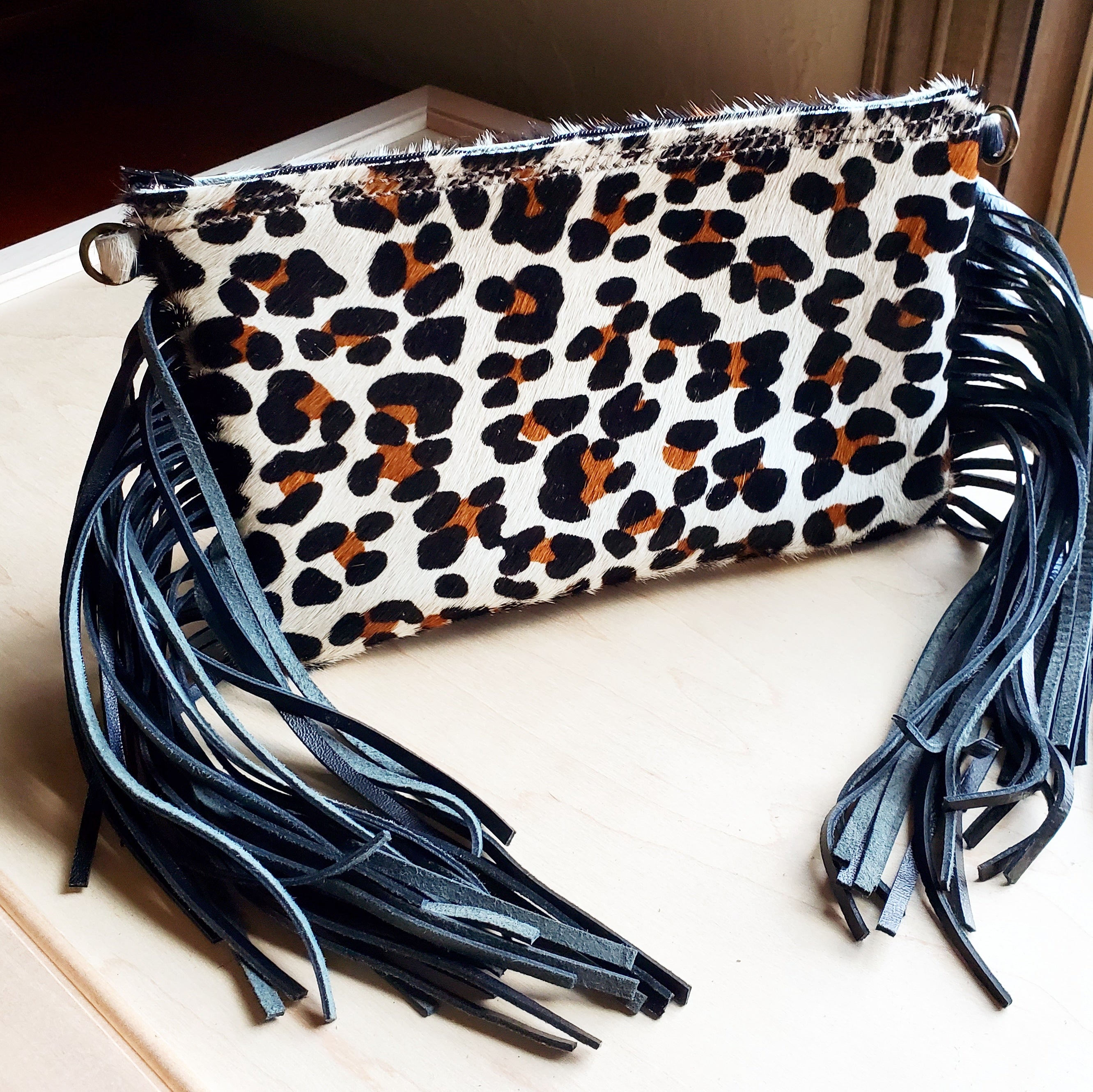 leopard hair clutch