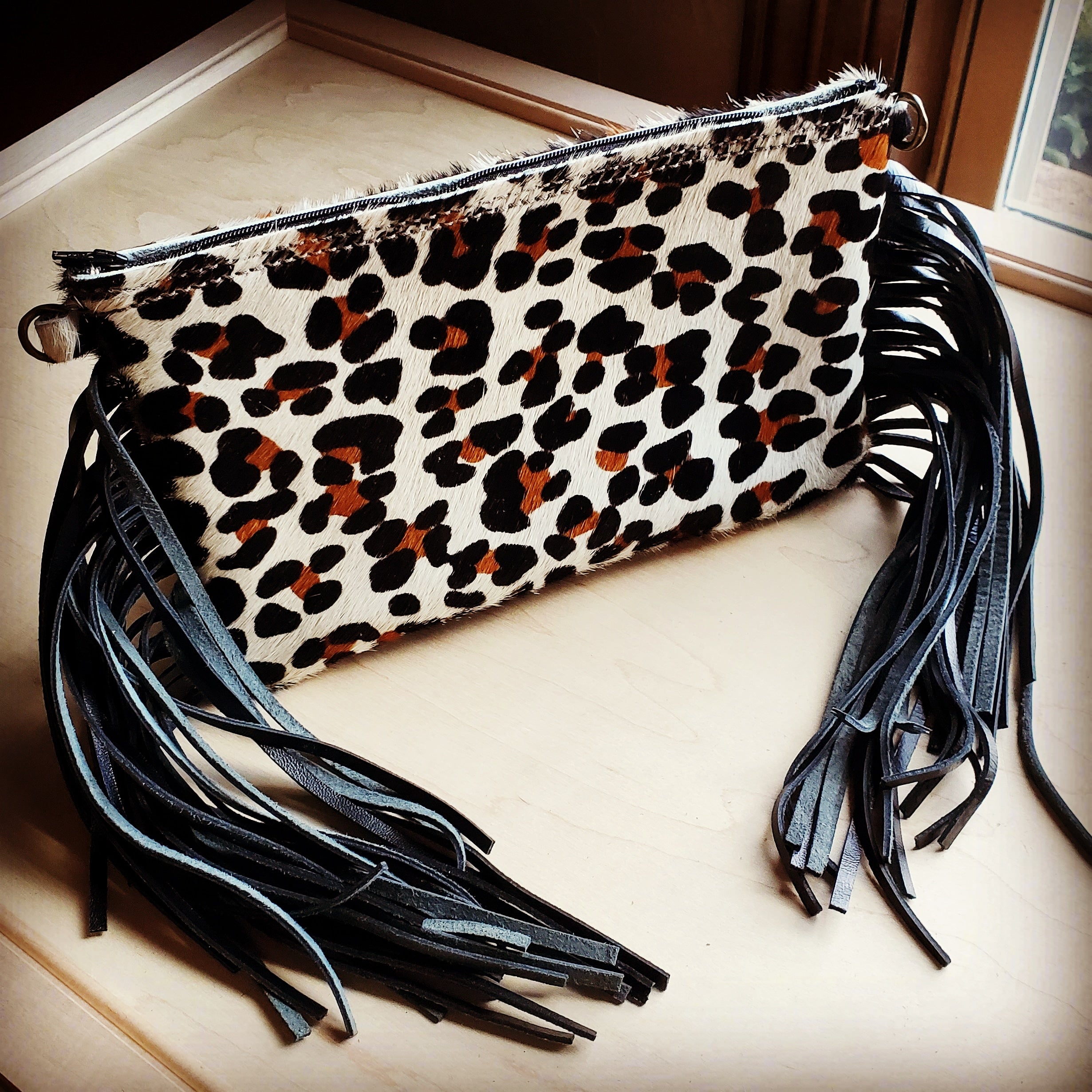 leopard hair clutch