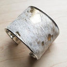 Hair-on-Hide Gold and Cream Metallic Leather Cuff Bangle Bracelet 008c - The Jewelry Junkie