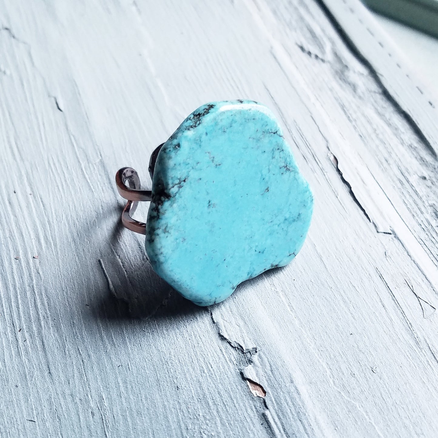 Blue Turquoise Slab Ring 012H - The Jewelry Junkie