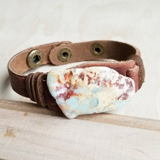 Aqua Terra Slab on Narrow Leather Cuff Bracelett 006c - The Jewelry Junkie