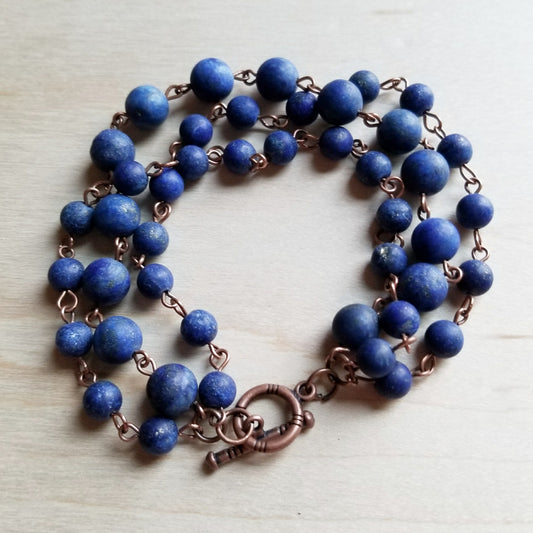 Frosted Blue Lapis Triple Strand Bracelet 240L - The Jewelry Junkie