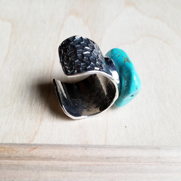 Turquoise Chunk on Cuff Ring  012o - The Jewelry Junkie