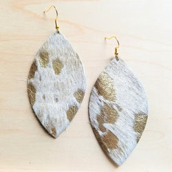 Leather Oval Earrings-Cream and Gold Hair on Hide 220a
