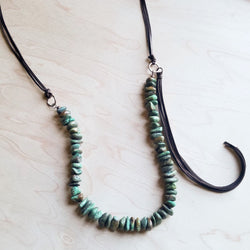 Natural Turquoise Necklace with Leather Tassel Side Tie 245c - The Jewelry Junkie