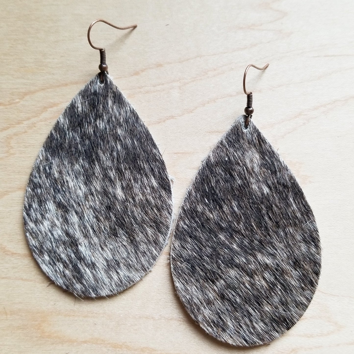 Leather Teardrop Earrings Tan, Brown, White Hair-on-Hide 222f - The Jewelry Junkie