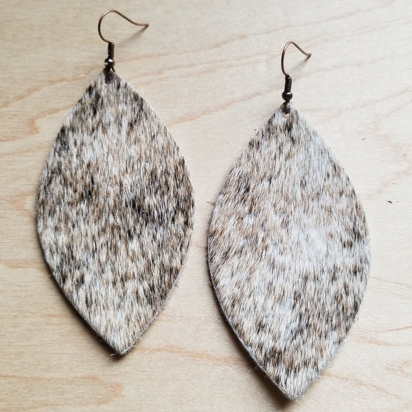 Leather Oval Earrings in Tan, Brown, White Hair-on-Hide 222e - The Jewelry Junkie