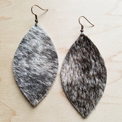 Leather Oval Earrings in Tan, Brown, White Hair-on-Hide 222e - The Jewelry Junkie