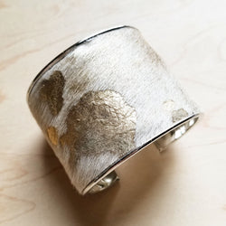Hair-on-Hide Gold and Cream Metallic Leather Cuff Bangle Bracelet 008c - The Jewelry Junkie