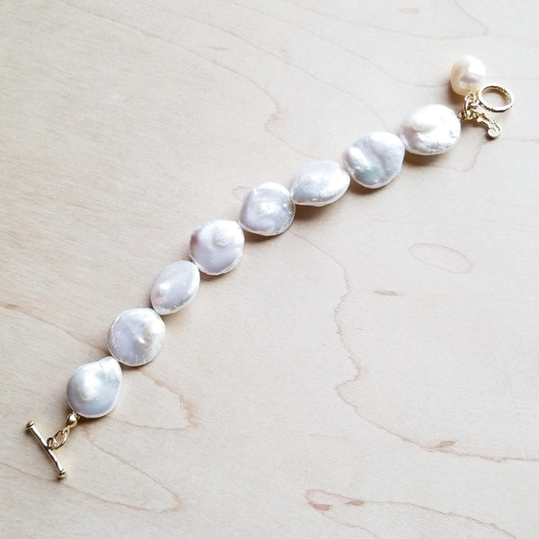 Freshwater Pearl Coin Bracelet with KC Gold Findings 243ee - The Jewelry Junkie