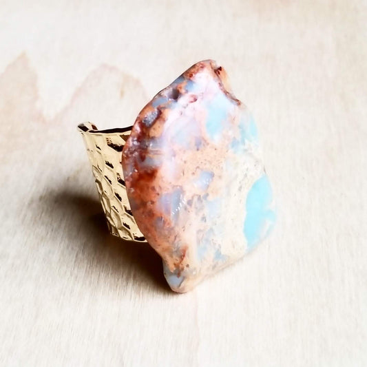 Chunky Aqua Terra on Copper Cuff Ring