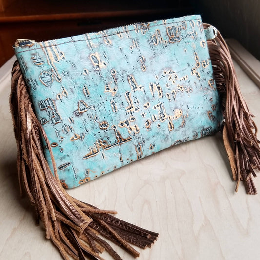 Turquoise Metallic Leather Clutch Handbag 501c
