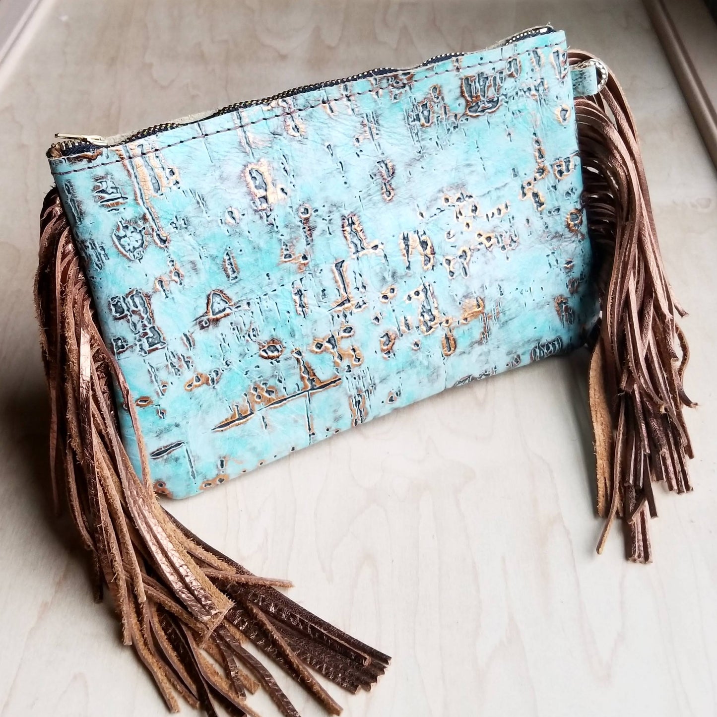 Turquoise Metallic Leather Clutch Handbag 501c