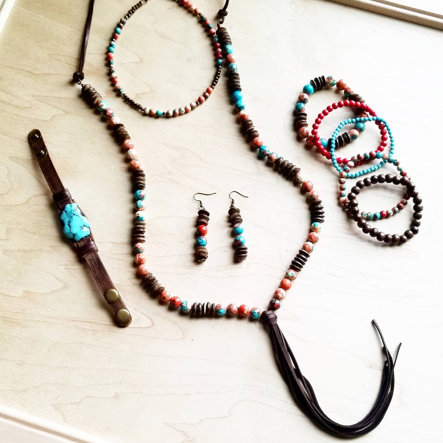 Set of collection Multi Colored Turquoise Beaded Collar Length Necklace