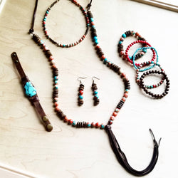 Multi-Colored Turquoise Beaded Collar Length Necklace (248L)