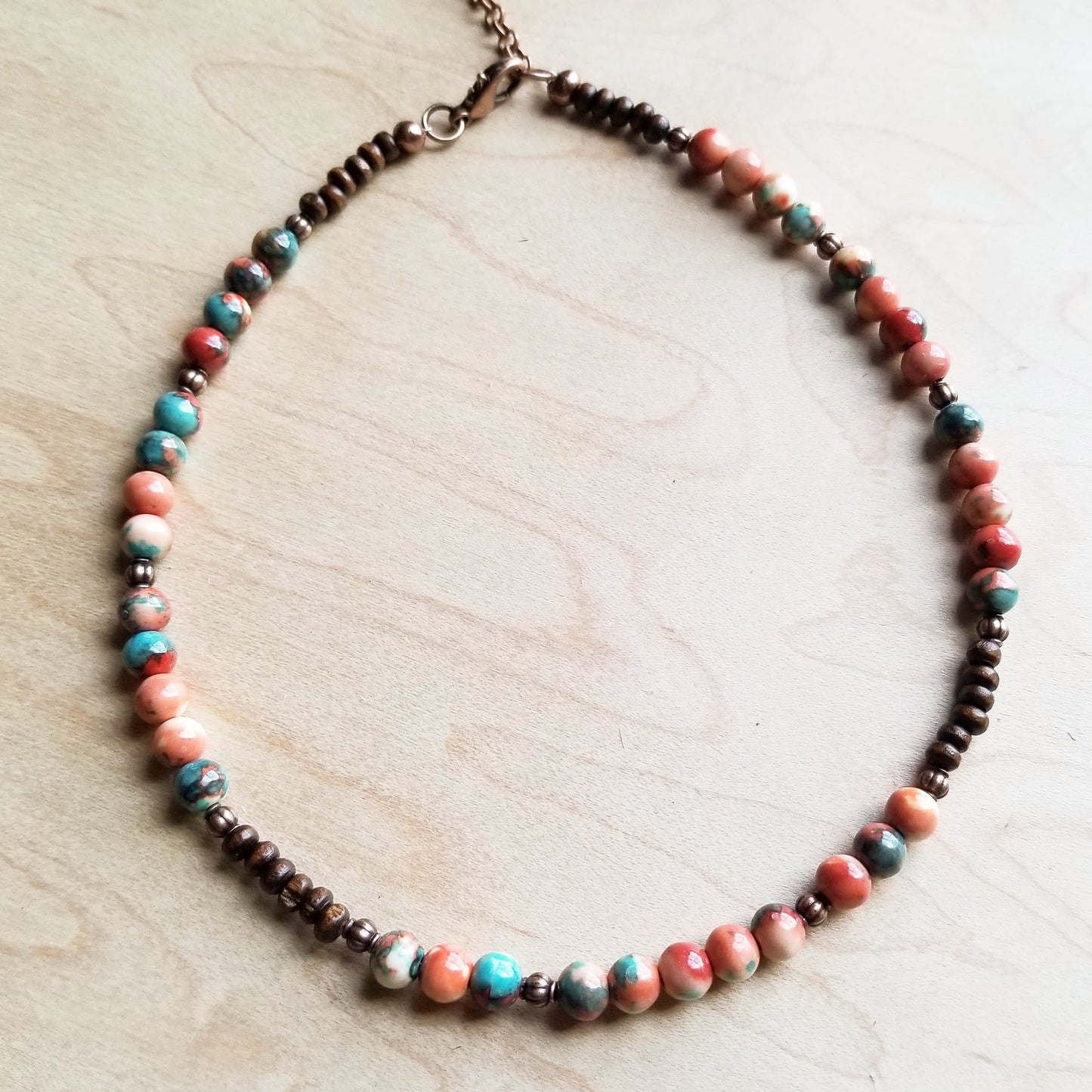 Multi-Colored Turquoise Beaded Collar Length Necklace (248L)