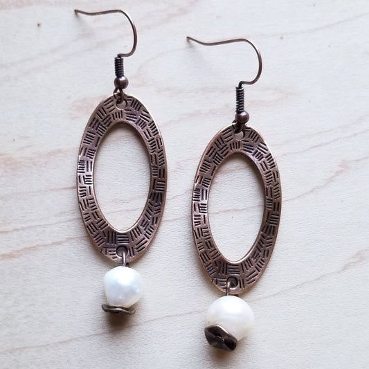 *Copper and Freshwater Pearl Dangle Earrings 215D