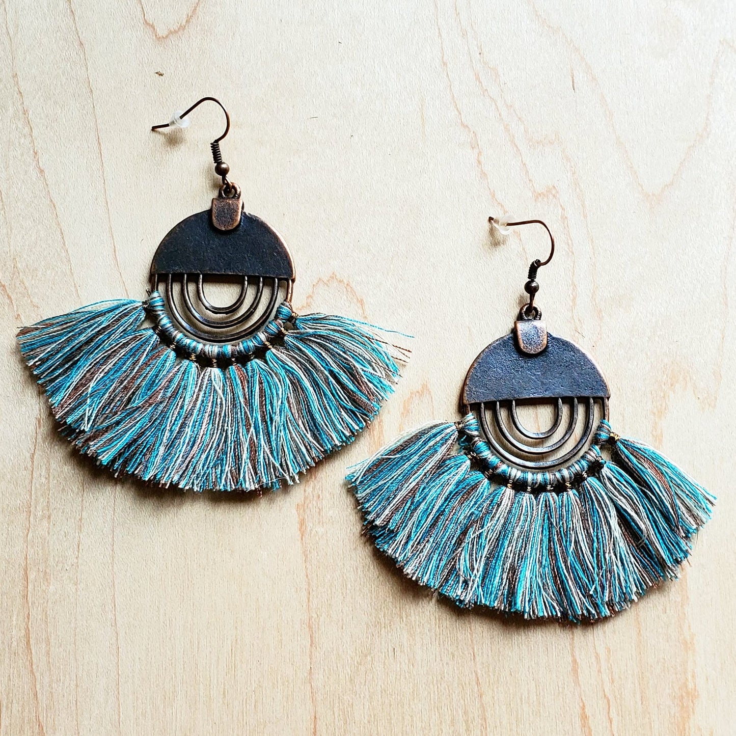 **Denim Blue Fan Tassel Earrings 223m