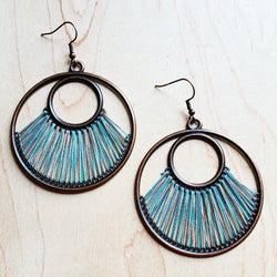 Denim Blue Fan Woven Hoop Earrings 223n
