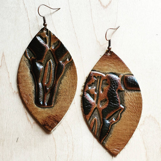 Leather Oval Earrings Tan Steer Head 223x