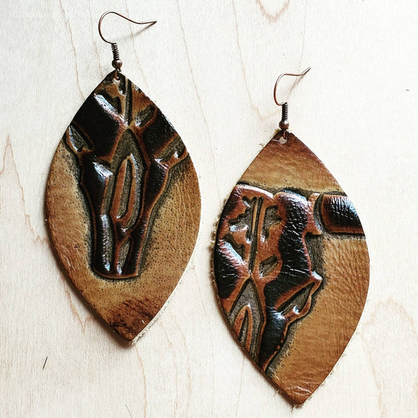*Leather Oval Earrings Tan Steer Head 223x