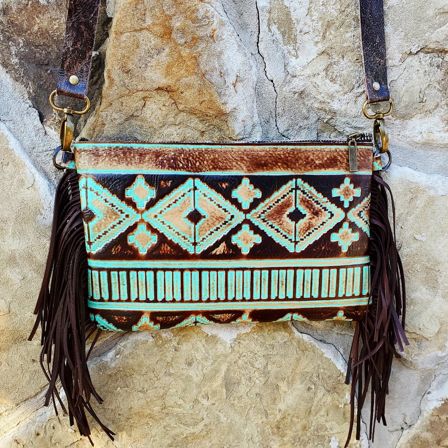 Turquoise Navajo Leather Clutch Handbag 501g