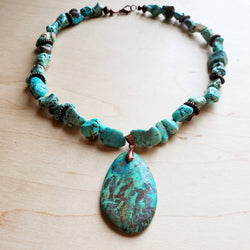 Chunky Turquoise Necklace w/ Natural Teardrop Pendant