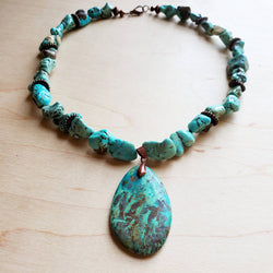 Chunky Turquoise Necklace w/ Natural Teardrop Pendant 249m