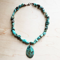 Chunky Turquoise Necklace w/ Natural Teardrop Pendant 249m