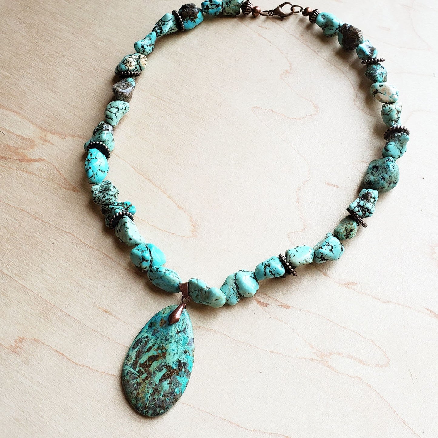 Chunky Turquoise Necklace w/ Natural Teardrop Pendant