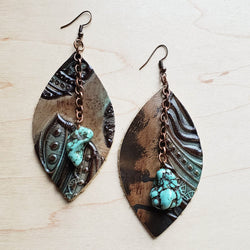 *Leather Oval w/ Turquoise Drop in Tan Turquoise Feather 224y