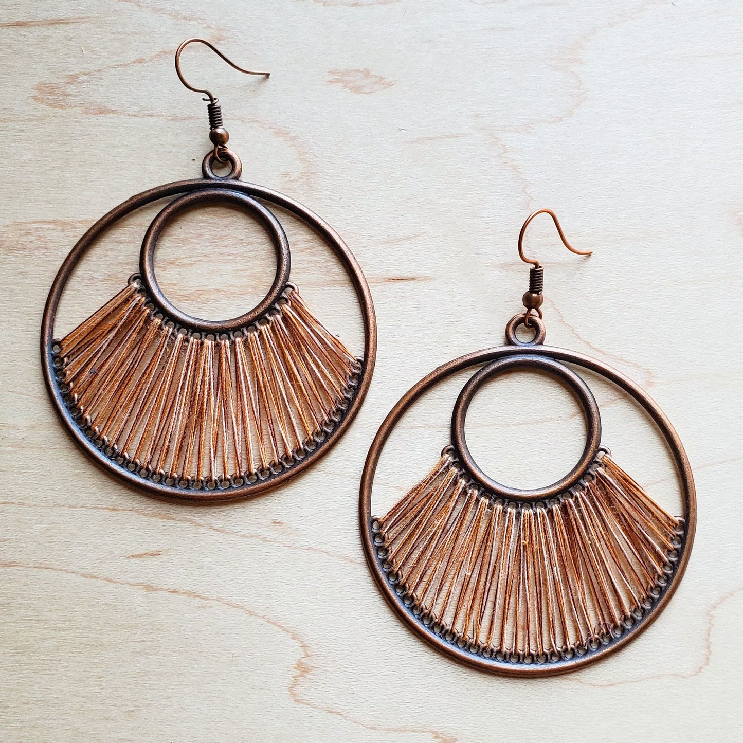 *Terra Cotta Fan Woven Hoop Earrings 224n