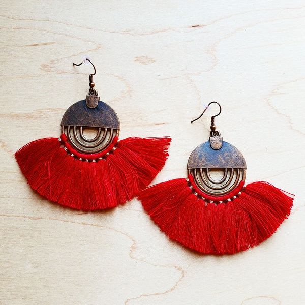 **Red Fan Tassel Earrings 224L