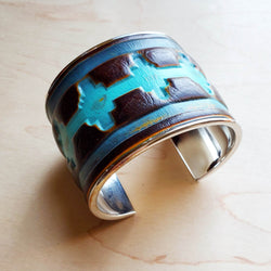 Wide Cuff Bangle Bracelet in Blue Navajo Leather 010r