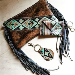 Embossed Leather Key Chain - Turquoise Navajo 700b