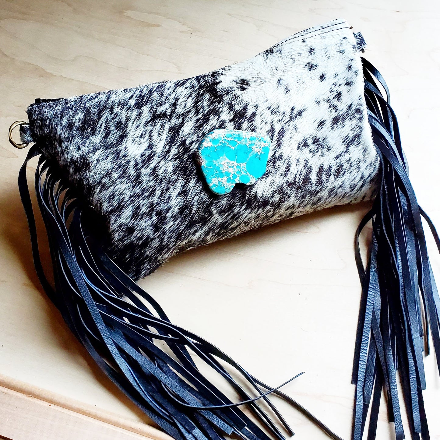 Gray Hair on Hide Clutch Handbag w/ Regalite Stone 502L
