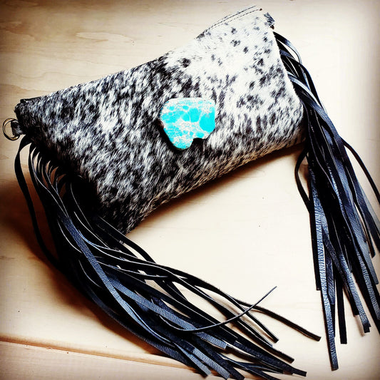 Gray Hair on Hide Clutch Handbag w/ Regalite Stone 502L