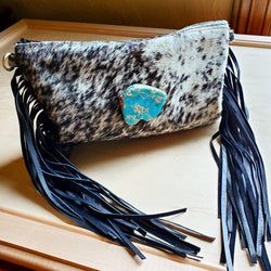 Gray Hair on Hide Clutch Handbag w/ Regalite Stone 502L