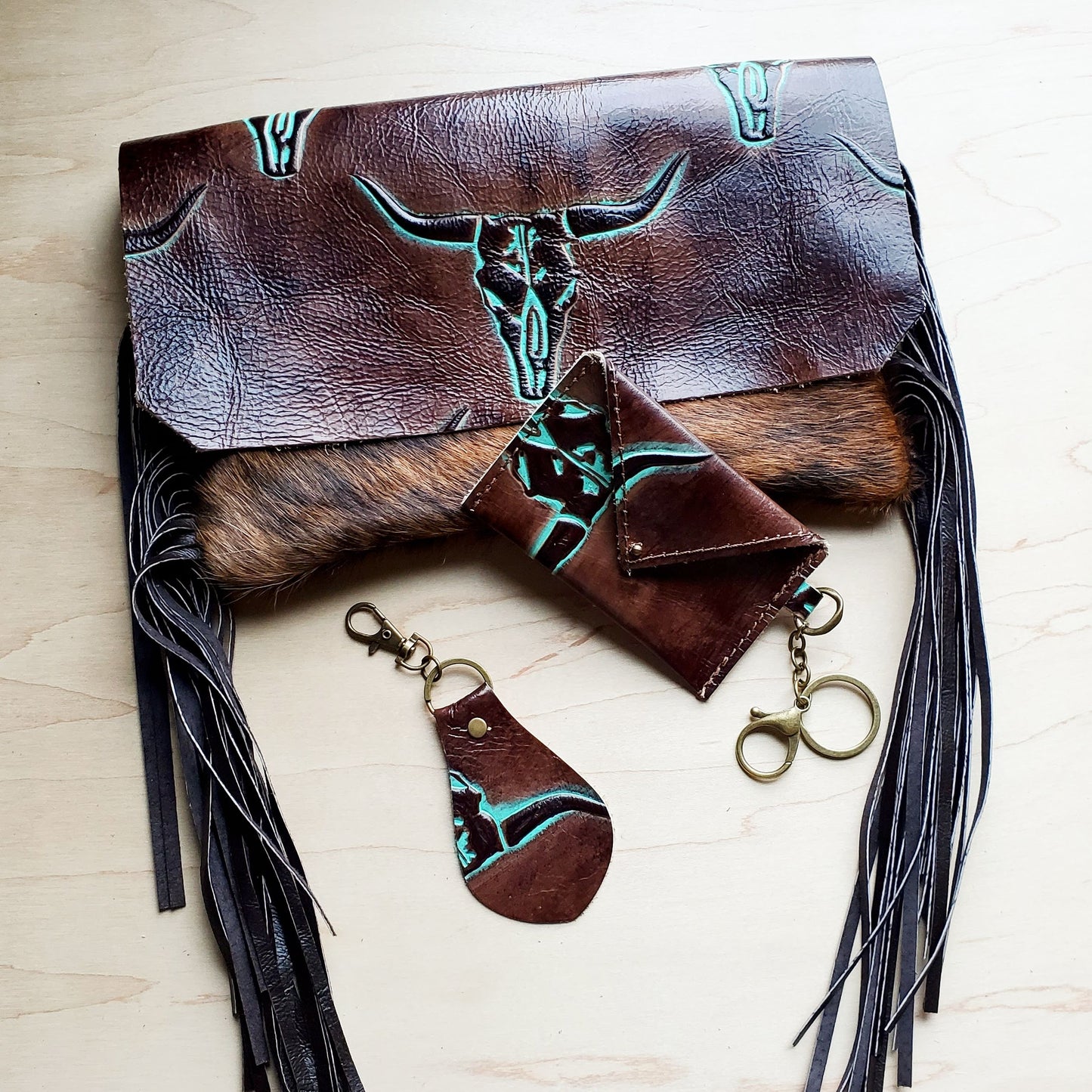 *Sierra Credit Card Wallet-Turquoise Steer Head 600f