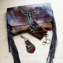 *Sierra Credit Card Wallet-Turquoise Steer Head 600f